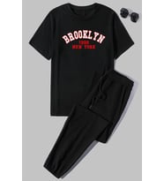 Unisex Brooklyn Baskılı 2'li Eşofman Takımı (Siyah)