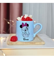 Minnie Mouse Tasarımlı Kişiye Özel Mavi Türk Kahvesi Fincanı