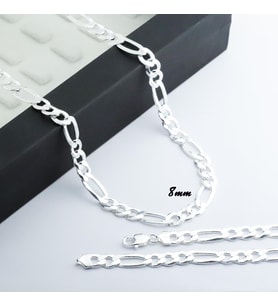 8 mm Figaro Gümüş Zincir Kolye