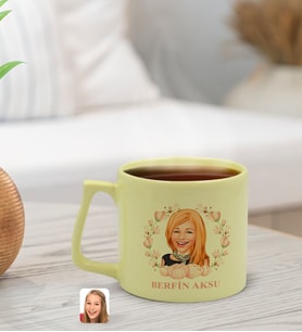 BK Gift Kişiye Özel Karikatürlü Anneler Günü Tasarımlı Pastel Sarı Middle Kupa Bardak, Anneye Hediye, Anneler Günü Hediyesi-3