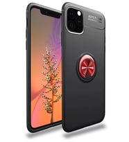 Northcity iPhone 11 Pro ile Uyumlu Yüzüklü Silikon Kılıf - Siyah/Kırmızı 360° Dönen Ring Standlı