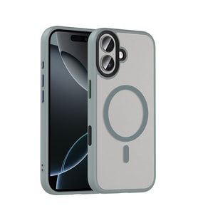 iPhone 17 Kılıf Mat Arka Yüzey Wireless Şarj Özellikli Flet M-safe Kılıf Gri