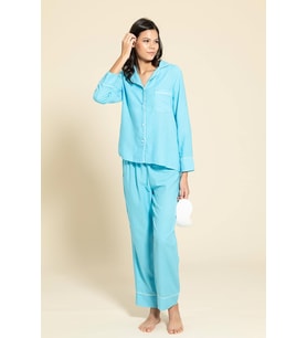 3'lü Organik Beyaz Biyeli Mavi Pijama Takımı