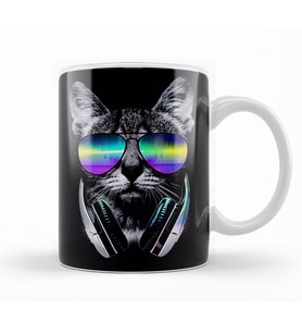 Havalı DJ Cool Kedi Kupa Bardak Porselen