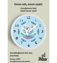 İsme Özel Sevimli Martı Çocuk Odası Duvar Saati Orta Boy 30 cm Beyaz Camlı Sessiz