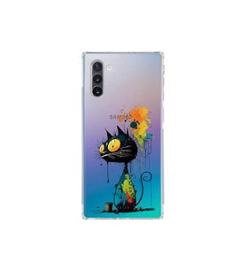 Samsung Galaxy Note 10 ile Uyumlu Splash Kedi Tasarımlı Şeffaf Silikon Kılıf