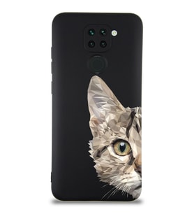 Xiaomi Redmi Note 9 Uyumlu Lansman Kılıf Catface Tasarımlı İçi Kadife Kapak-Siyah (Şeffaf)
