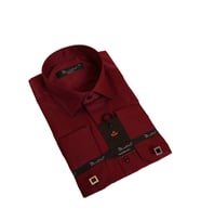 Bordo Dar Kesim Micro Kumaş Kol Düğmeli Slim Fit Erkek Gömlek - 201-13
