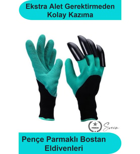 Pençeli Toprak Kazma Bahçe Eldiveni ABS Plastik Tırnaklı Kauçuk Kaplı Polyester Dikim Eşme Kazıma İç