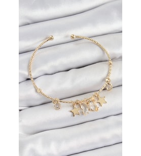 Pirinç Zirkon Taşlı Kelebek Ve Yıldız Model Gold Renk Charm Bileklik - TJ-BB7355