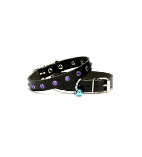 Cattie Gerçek Deriden El Yapımı Taşlı Kedi Boyun Tasması 1x18-22cm - Black