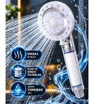 Filtreli Duş Başlığı 5 Fonksiyonlu Masaj Etkili Klor ve Kireç Filtreli Beyaz Duş Başlığı