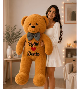 [ İSTEDİĞİNİZ İSMİ YAZIYORUZ ] Hardal Renk Sevgiliye Özel Peluş Ayıcık-İsim Baskılı Peluş Oyuncak -Anneye ,Arkadaşa Özel Hediye (100 cm)