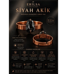 Sertifikalı Siyah Akik Taşı Bakır Kasa Ayarlanabilir El Yapımı Doğal Taş Yüzük