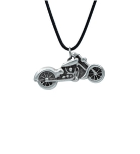 Chopper Motor Deri ip Kolye - Gümüş Kaplama - Kadın Erkek Kolye - No:882