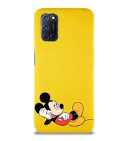 Oppo A52 Soft Premier Kapak Mickey Mouse-F Tasarımlı Silikon Kılıf - Sarı (Şeffaf)