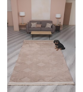 Lara Bukleli Desenli Yumuşacık Peluş Halı Salon Oturma Odası Mutfak Koridor Halısı 9400c Vizon
