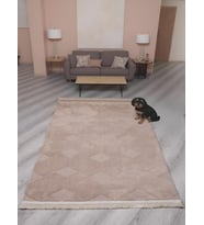 Lara Bukleli Desenli Yumuşacık Peluş Halı Salon Oturma Odası Mutfak Koridor Halısı 9400c Vizon
