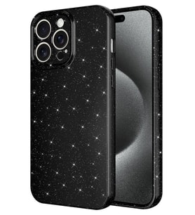 iPhone 15 Pro Kılıf Kamera Korumalı Simli Parıltılı Lüks Silikon (Siyah)