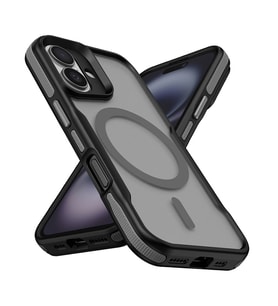 iPhone 16 Kılıf M-safe Şarj Özellikli Renkli Kenar Airbag Şeritli Lamer Kılıf (Gri)