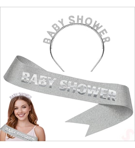 Baby Shower Taç ve Kuşak Seti - Gümüş