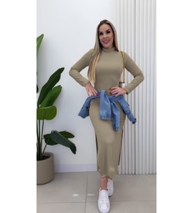 Kadın Uzun Kollu Balıkçı Yakalı Yanlardan Yırtmaçlı Kaşkorse Maxi Elbise