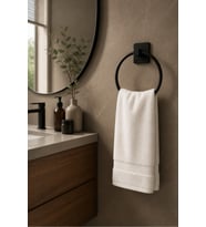 Yuvarlak Metal Havluluk Yapışkanlı Siyah Banyo Havlu Askısı