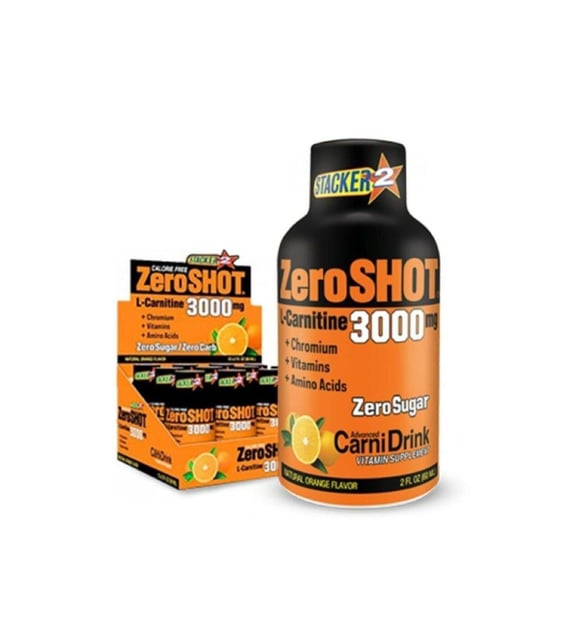 stacker2 zero shot 3000 mg l-carnitine 60 ml Stacker 2 zero shot L-carnitine 3000mg/60ml/12 adet/Portakal