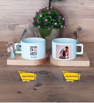 Abiye Hediye Kupa Bardak Ahşap Altlıklı Kısa Fotoğraflı Abiye Doğum Günü Hediyesi