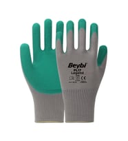 BEYBİ PL17 10 Beden Gri-Yeşil 12li Paket Legend Polyester Örme Lateks Eldiven