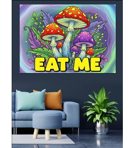 Eat Me Yazılı Mistik Mantarlar Dekoratif Kanvas - Mdf Ahşap Tablo