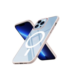 Apple iPhone 12 Pro Uyumlu Kılıf Wireless Şarj Özellikli Zore Krom M-safe Silikon Kapak (Açık Pembe)