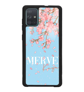 Samsung A71 Uyumlu Dökülen Sakura Tasarımlı Glossy Telefon Kılıfı