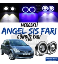 Renault Clio 3 2005-2013 Uyumlu Mercekli Angel Sis Farı Metal 76 mm Mavi Halkalı Gündüz Farı 2 Adet