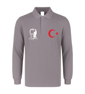 ATATÜRK-AY YILDIZ BASKILI POLO YAKA UZUN KOL TİŞÖRT (Antrasit)