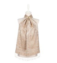 Bursa İpek Krem Bej Jamawar Dokuma İpek Fular