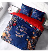 Monohome Yılbaşı Süsü Merry Christmas Çift Kişilik 3D Nevresim Takımı Pamuk Saten Blue (Çok Renkli)
