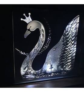 Lucenda Özel Tasarım 5 Katmanlı Ahşap Dekoratif Kuğu Gece Lambası