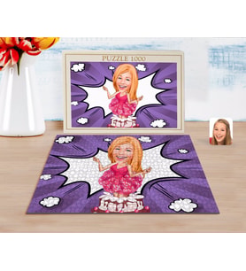 BK Gift Kişiye Özel Kadın Doğum Günü Karikatürlü 1000 Parça Profesyonel Puzzle-1