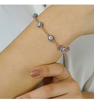 Nazar Boncuğu Tasarımlı Rose Renk 925 Ayar Gümüş Kadın Bileklik