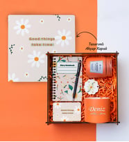 Motivasyon Temalı Ahşap Kutuda, Kişiye Özel Çay/Kahve Fincanı, Ahşap Defter, Tükenmez Kalem