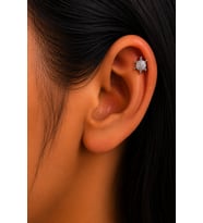 Sertifikalı 316L Çelik Taşlı Kaplumbağa Figürlü Premium Gümüş Renk Tragus ve Helix Piercing