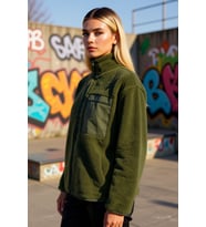 Kadın Moda Oversize Dik Yaka Standart Kol Uzun Polar Fermuarlı Uzun Kol Cep Detaylı Örme Sweatshirt