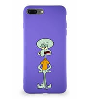 Apple iPhone 7 Plus Soft Premier Kapak Squidward Dokunaç Tasarımlı Silikon Kılıf - Mor (Şeffaf)