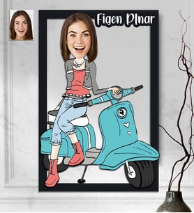Kişiye Özel 3D  Ahşap Tablo Motorcu Kadın 30x40 -7