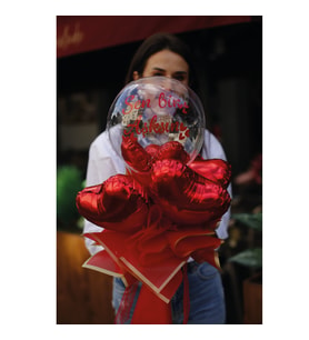 Kırmızı Kalpli Cam Balonlu Folyo Balon Buketi