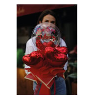 Kırmızı Kalpli Cam Balonlu Folyo Balon Buketi