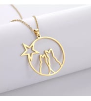 Kişiye Özel 925 Ayar Gümüş Kediler ve Yıldız Kolye (Gold)