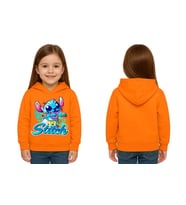 Unisex Stitch Baskılı Çocuk Swaetshirt  Baskılı Kapüşonlu 3 İplik Şardonlu (Turuncu)