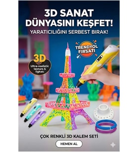 3D Kalem Seti (SARI) Dijital Göstergeli + 3 Renk Filament Hediyeli Eğitici Yazıcı ABS/PLA Uyumlu
